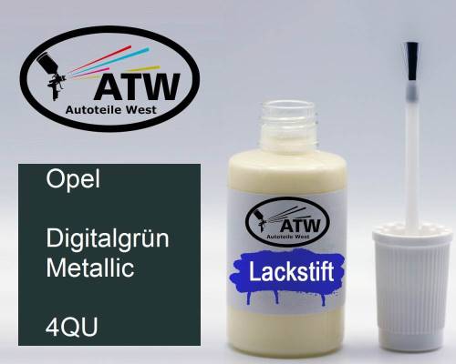 Opel, Digitalgrün Metallic, 4QU: 20ml Lackstift, von ATW Autoteile West.